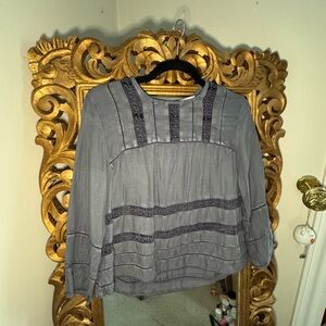 Aritzia Gray Lace Trim Blouse